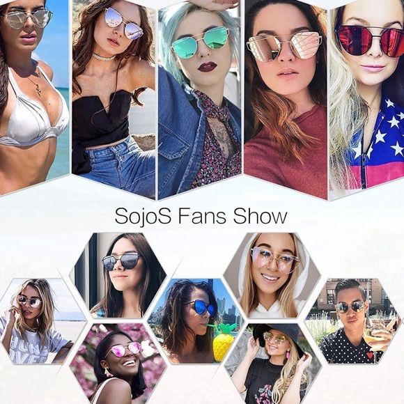 SOJOS Rose Gold Mirrored Cat Eye Sunglasses - Picture 9 of 9